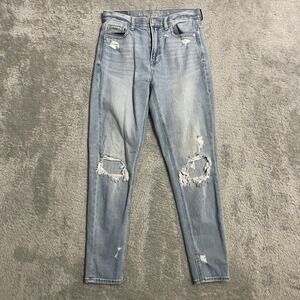 American Eagle Mom Jean Womens Size 0 Distressed Blue High Rise Light Wash Denim